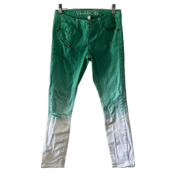 Vanilla Star Green & White Ombré Distressed Skinny Jeans Juniors Size 5 - Picture 1 of 9